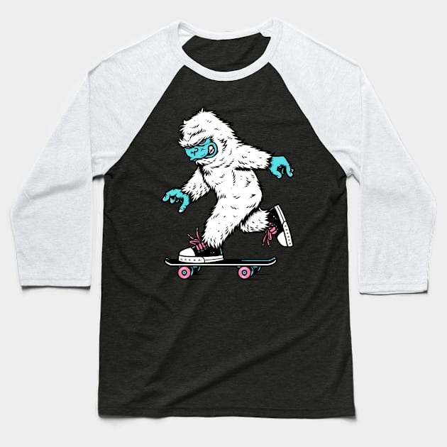 Skateboarding Yeti Baseball T-Shirt by CyberpunkTees